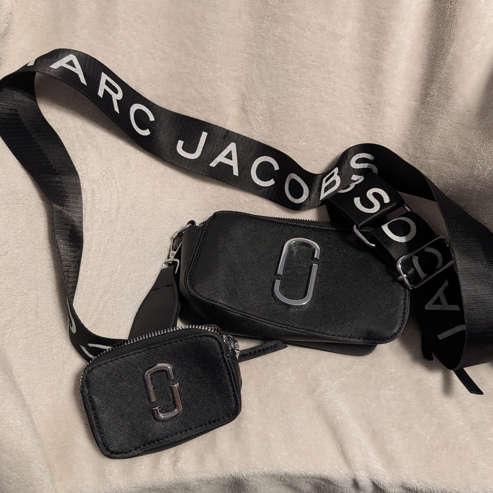 Marc Jacobs Black Double Pouch Crossbody with Logo Strap